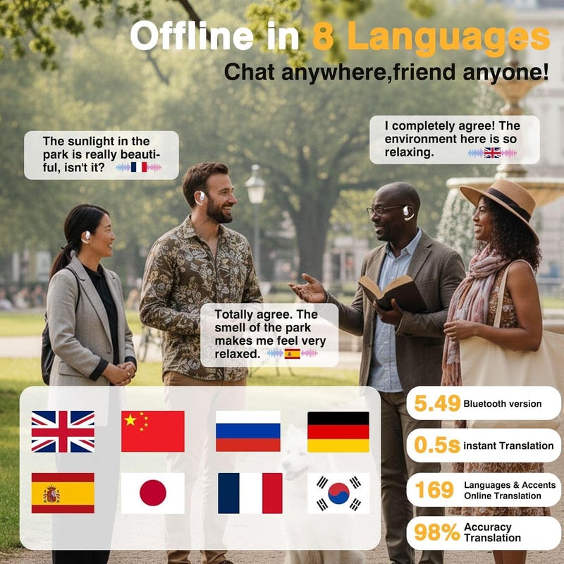 Merryking AI Language Translation Earbuds,Real-Time Translator for 169 Languages & Accents, HD Sound, Long Battery Life, Ideal for Travel and Business, Beige - Image 3